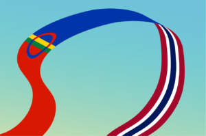 Et bånd som vaier i vinden, de samiske flagget på en side, og det norske på den andre.