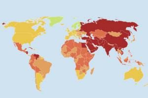 Kart so viser grad av pressefrihet i alle land i verden.