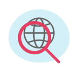 Forstørrelsesglass over en globe.