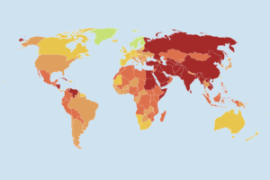 Kart som viser grad av pressefrihet i alle land i verden.