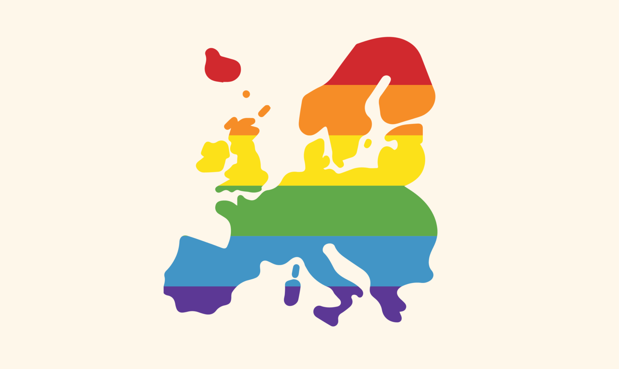 Stilisert og simplifisert europakart i pride-farger
